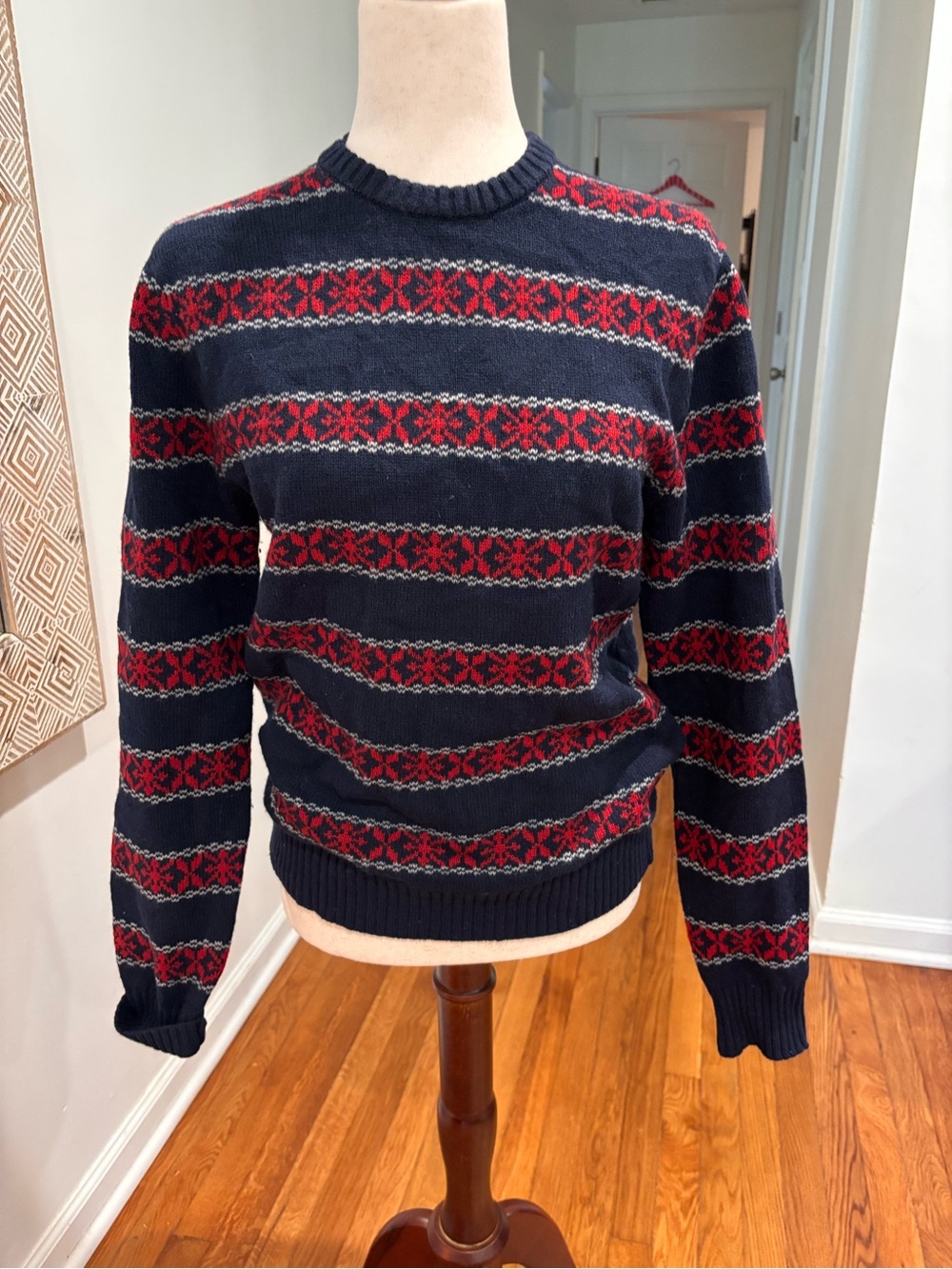 Brooks Brothers 80% Lambs Wool Sweater Navy Red Mens Small